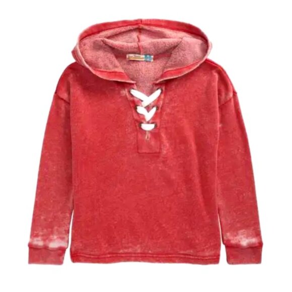 🆕 Vintage Havana (Nordstrom brand) Kids' New Burnout Red Front Lace Hoodie - Picture 1 of 7